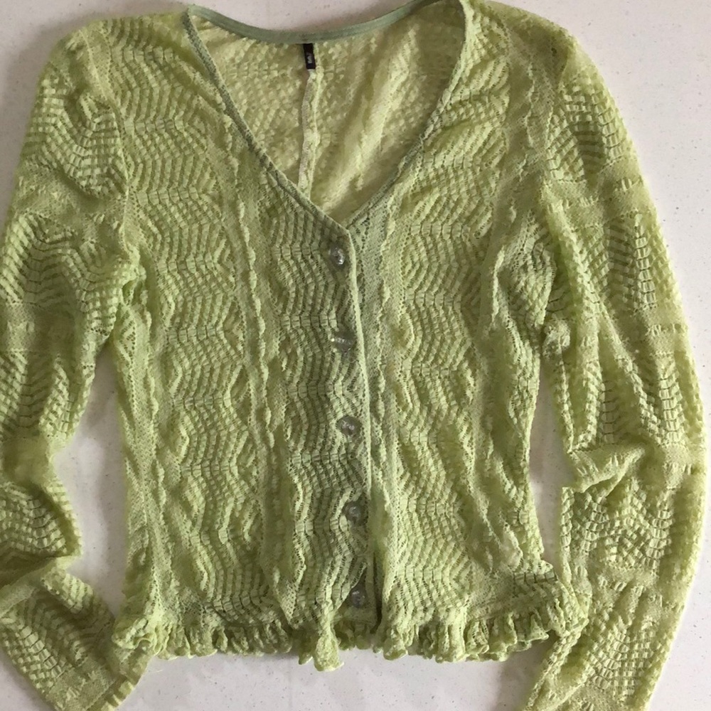 Light Green Sheer Button Up Cardigan. No brand name tag
